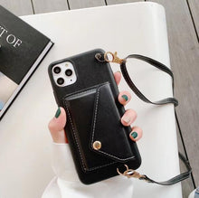 Load image into Gallery viewer, Cross Body Strap Leather Card Slot Wallet Apple iPhone X Case - BingBongBoom