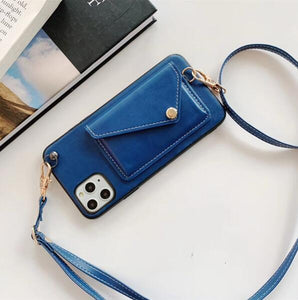 Cross Body Strap Leather Card Slot Wallet Case Apple iPhone 8 or 8 Plus