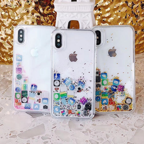 Liquid Glitter App Icons Bling Quicksand Case iPhone X / XS / XR / XS Max - BingBongBoom