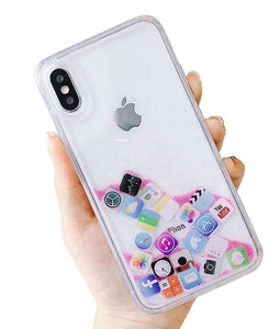 Liquid Glitter App Icons Bling Quicksand Case iPhone 8 or 8 Plus - BingBongBoom