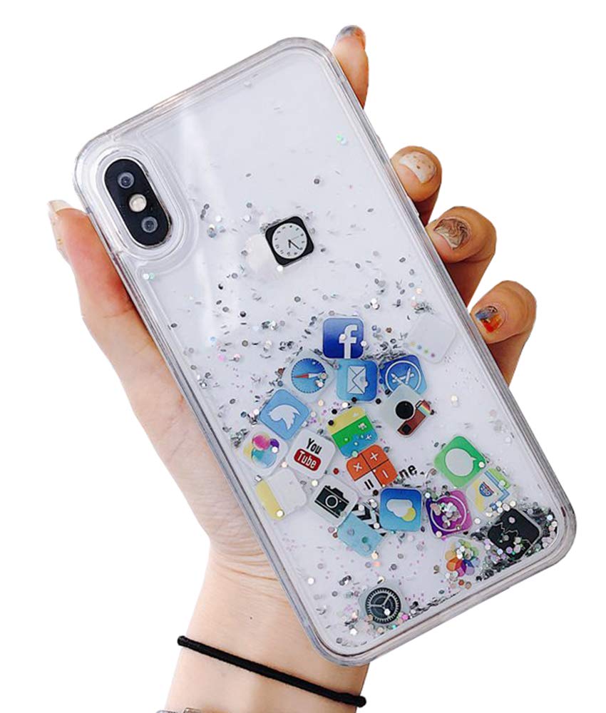 Case Iphone 10 Glitter Liquid, Iphone Xr Glitter Icon Case