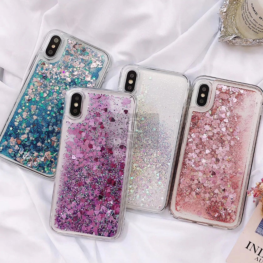 Liquid Glitter Heart Shapes Bling Quicksand Case iPhone 8 or 8