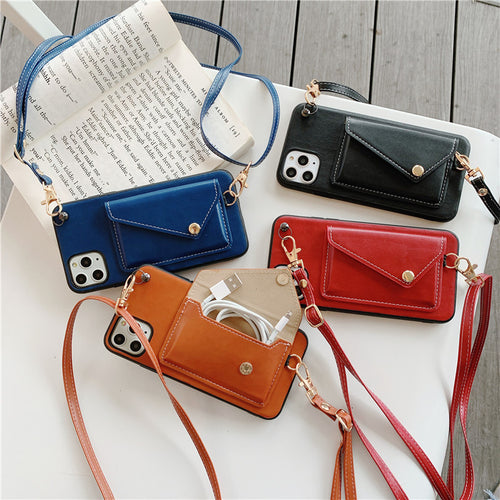 Cross Body Strap Leather Card Slot Wallet Apple iPhone 11 Case - BingBongBoom